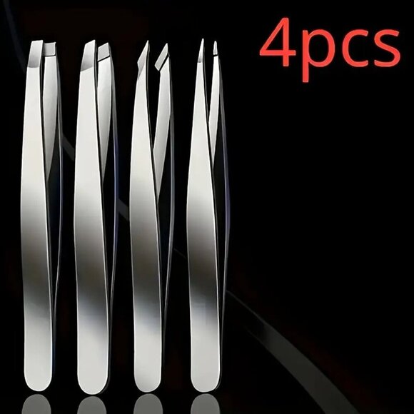 4pcs Stainless Steel Eyebrow Tweezers - Picture 1 of 5